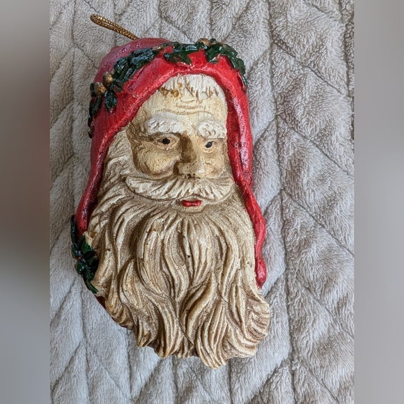Vtg Old World Santa Face Head Christmas Ornament Woodland, Victorian, Foam Lot 3 - Picture 6 of 12